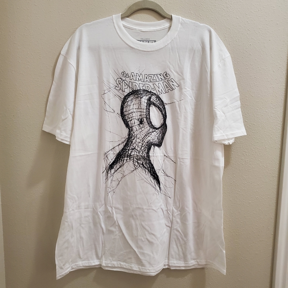 Marvel the Amazing Spider-man Tshirt Mens 2XL XXL Spiderman white cotton crewnec